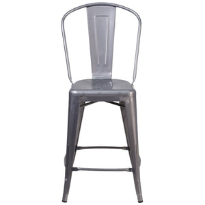 English Elm Lincoln 24'' High Antique Silver Counter Stool with Back - Durable, Stylish & Easy to Clean! XU-DG-TP001B-24-GG
