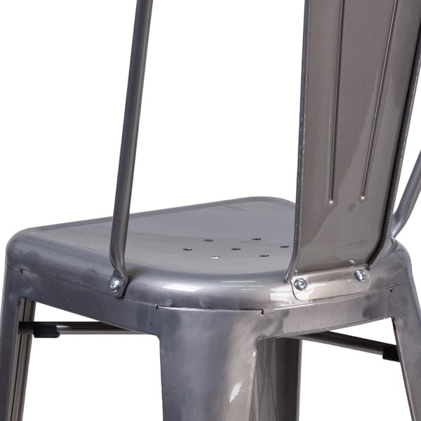 English Elm Lincoln 24'' High Antique Silver Counter Stool with Back - Durable, Stylish & Easy to Clean! XU-DG-TP001B-24-GG