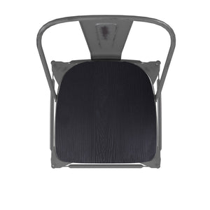 English Elm Lincoln 24'' High Antique Silver Indoor Counter Height Stool with Stylish Back for Comfort & Stability Black Seat/Clear Coated Frame XU-DG-TP001B-24-PL1B-GG