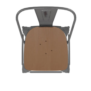 English Elm Lincoln 24'' High Antique Silver Indoor Counter Height Stool with Stylish Back for Comfort & Stability Teak Seat/Clear Coated Frame XU-DG-TP001B-24-PL1T-GG