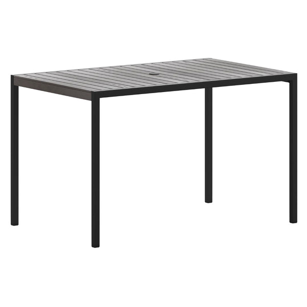 English Elm Lark Outdoor Dining Table - Durable Steel Frame with Synthetic Slats & Umbrella Holder for Versatile Use Gray Wash Teak 30"W x 48"L XU-DG-UH3048-GY-GG