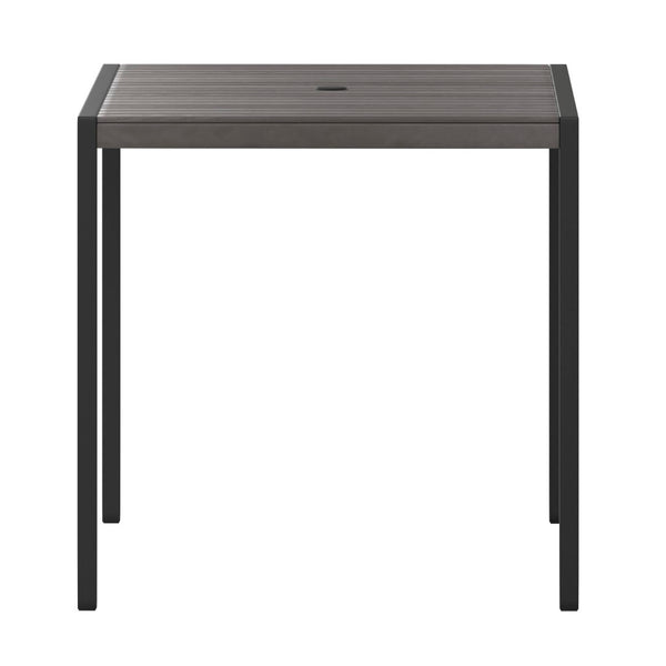 English Elm Lark Outdoor Dining Table - Durable Steel Frame with Synthetic Slats & Umbrella Holder for Versatile Use Gray Wash Teak 30"W x 48"L XU-DG-UH3048-GY-GG