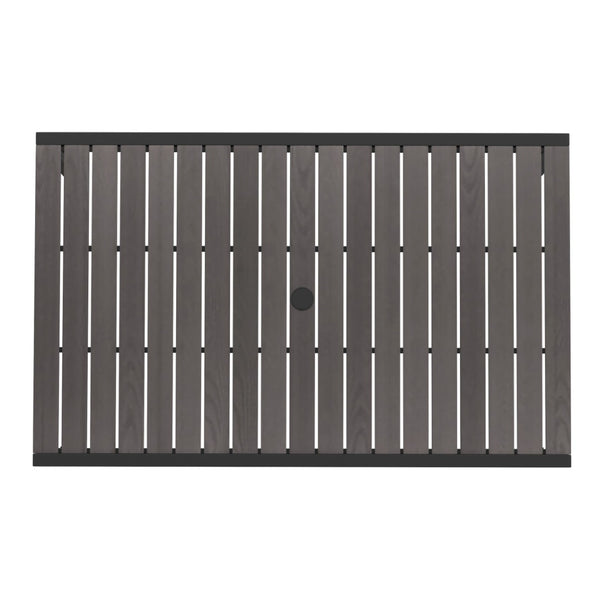 English Elm Lark Outdoor Dining Table - Durable Steel Frame with Synthetic Slats & Umbrella Holder for Versatile Use Gray Wash Teak 30"W x 48"L XU-DG-UH3048-GY-GG