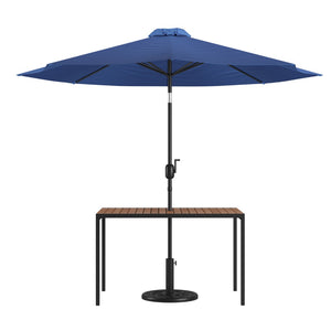 English Elm Lark 3-Piece Outdoor Patio Dining Set with Synthetic Teak Table, Stylish Umbrella, and Base Navy 30"W x 48"L XU-DG-UH3048-UB19BNV-GG