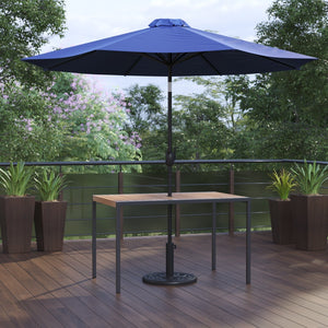 English Elm Lark 3-Piece Outdoor Patio Dining Set with Synthetic Teak Table, Stylish Umbrella, and Base Navy 30"W x 48"L XU-DG-UH3048-UB19BNV-GG