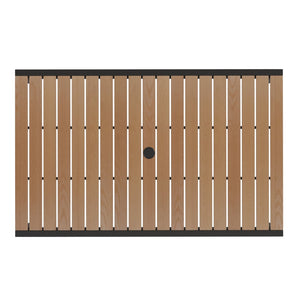 English Elm Lark 3-Piece Outdoor Patio Dining Set with Synthetic Teak Table, Stylish Umbrella, and Base Navy 30"W x 48"L XU-DG-UH3048-UB19BNV-GG