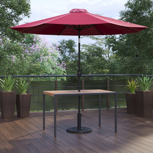 English Elm Lark 3-Piece Outdoor Patio Dining Set with Synthetic Teak Table, Stylish Umbrella, and Base Red 30"W x 48"L XU-DG-UH3048-UB19BRD-GG