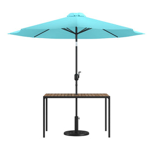 English Elm Lark 3-Piece Outdoor Patio Dining Set with Synthetic Teak Table, Stylish Umbrella, and Base Teal 30"W x 48"L XU-DG-UH3048-UB19BTL-GG