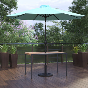 English Elm Lark 3-Piece Outdoor Patio Dining Set with Synthetic Teak Table, Stylish Umbrella, and Base Teal 30"W x 48"L XU-DG-UH3048-UB19BTL-GG