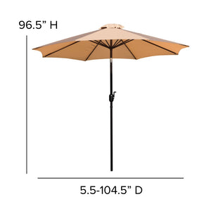 English Elm Lark 3-Piece Outdoor Patio Dining Set with Synthetic Teak Table, Stylish Umbrella, and Base Tan 30"W x 48"L XU-DG-UH3048-UB19BTN-GG