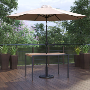 English Elm Lark 3-Piece Outdoor Patio Dining Set with Synthetic Teak Table, Stylish Umbrella, and Base Tan 30"W x 48"L XU-DG-UH3048-UB19BTN-GG