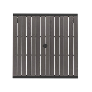 English Elm Lark Outdoor Dining Table - Durable Synthetic Slat Design with Steel Frame and Umbrella Hole Option Gray Wash Teak 35" Square XU-DG-UH8100-GY-GG