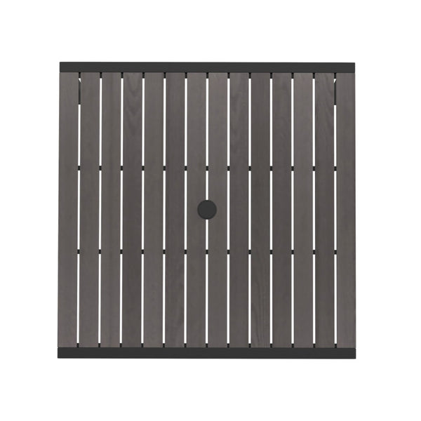 English Elm Lark Outdoor Dining Table - Durable Synthetic Slat Design with Steel Frame and Umbrella Hole Option Gray Wash Teak 35" Square XU-DG-UH8100-GY-GG