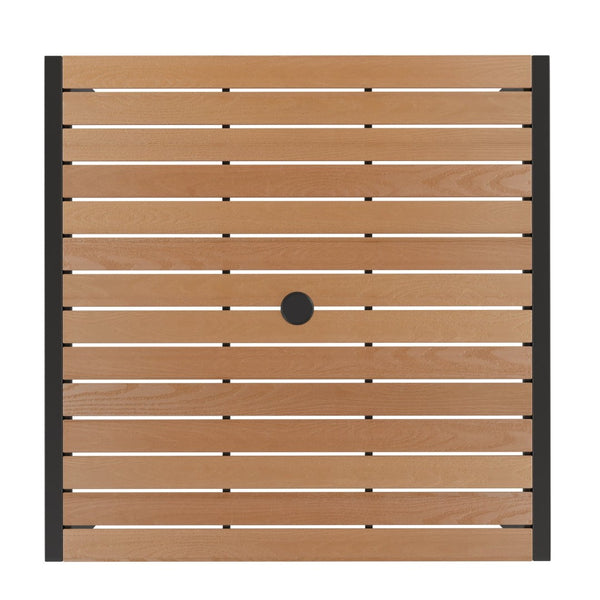 English Elm Lark 3-Piece Outdoor Patio Table Set – Stylish Faux Teak Table with 9ft Umbrella for Al Fresco Dining Navy 36" Square XU-DG-UH8100-UB19BNV-GG