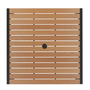 English Elm Lark 3-Piece Outdoor Patio Table Set – Stylish Faux Teak Table with 9ft Umbrella for Al Fresco Dining Teal 36" Square XU-DG-UH8100-UB19BTL-GG