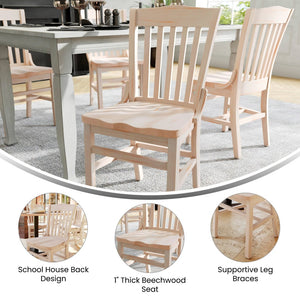 English Elm HERCULES School House Back Restaurant Chair - Durable Wood Design for Stylish Dining Spaces Antique White XU-DG-W0006-ANTWHT-GG