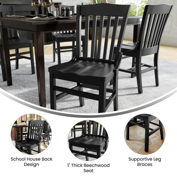 English Elm HERCULES School House Back Restaurant Chair - Durable Wood Design for Stylish Dining Spaces Black XU-DG-W0006-BLK-GG