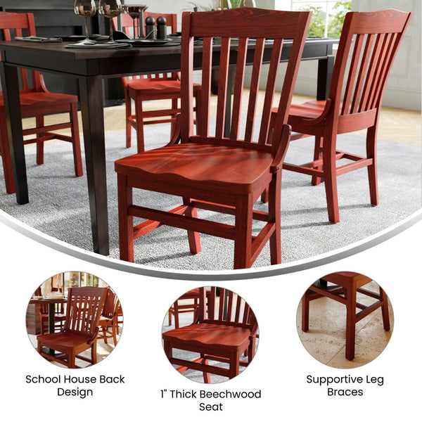 English Elm HERCULES School House Back Restaurant Chair - Durable Wood Design for Stylish Dining Spaces Mahogany XU-DG-W0006-MAH-GG