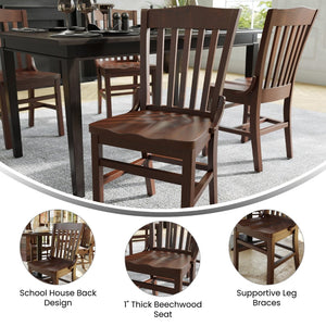 English Elm HERCULES School House Back Restaurant Chair - Durable Wood Design for Stylish Dining Spaces Walnut XU-DG-W0006-WAL-GG