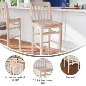 English Elm HERCULES School House Back Wood Barstool – Timeless Design for Restaurants, Bars, and Homes Antique White XU-DG-W0006B-ANTWHT-GG