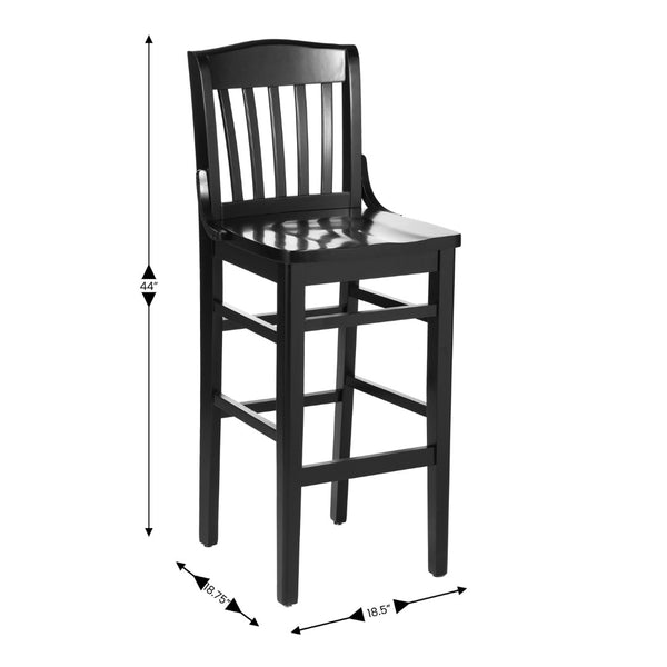 English Elm HERCULES School House Back Wood Barstool – Timeless Design for Restaurants, Bars, and Homes Black XU-DG-W0006B-BLK-GG