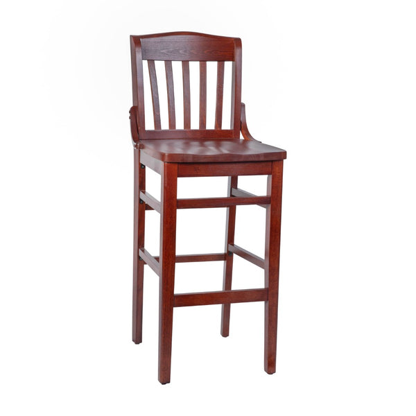 English Elm HERCULES School House Back Wood Barstool – Timeless Design for Restaurants, Bars, and Homes Mahogany XU-DG-W0006BAR-MAH-GG