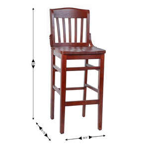 English Elm HERCULES School House Back Wood Barstool – Timeless Design for Restaurants, Bars, and Homes Mahogany XU-DG-W0006BAR-MAH-GG