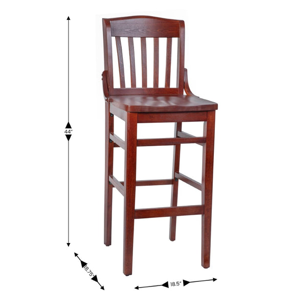 English Elm HERCULES School House Back Wood Barstool – Timeless Design for Restaurants, Bars, and Homes Mahogany XU-DG-W0006BAR-MAH-GG
