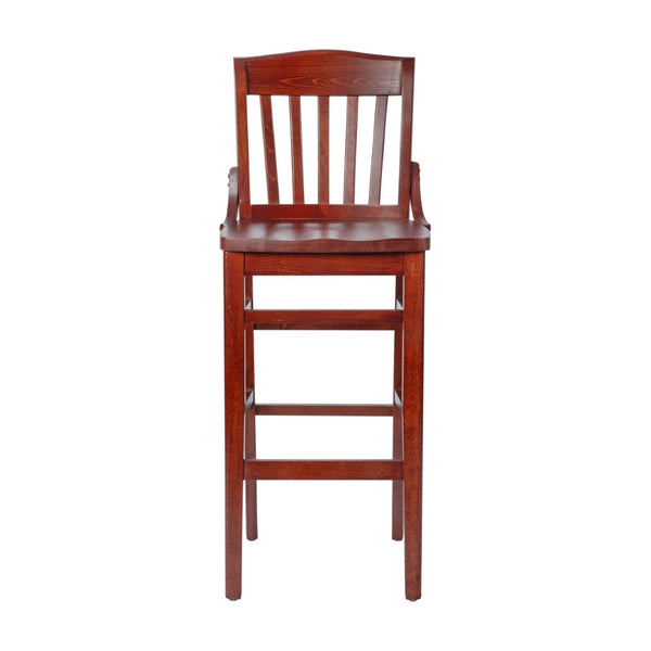 English Elm HERCULES School House Back Wood Barstool – Timeless Design for Restaurants, Bars, and Homes Mahogany XU-DG-W0006BAR-MAH-GG