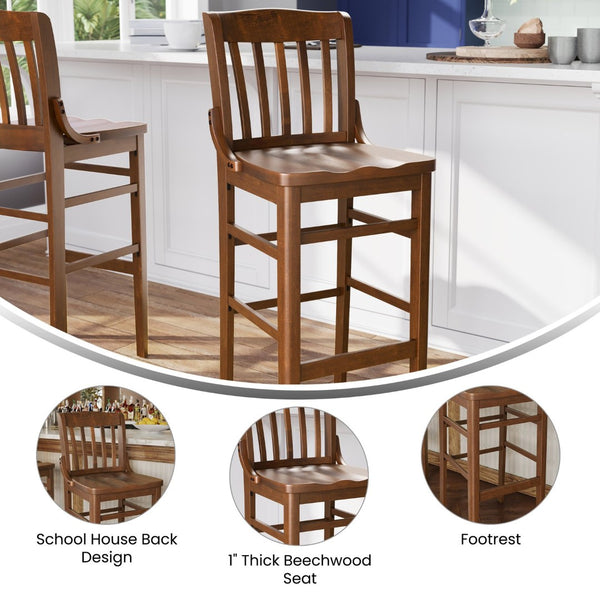 English Elm HERCULES School House Back Wood Barstool – Timeless Design for Restaurants, Bars, and Homes Walnut XU-DG-W0006BAR-WAL-GG