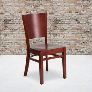 English Elm Lacey Series Solid Back Restaurant Chair – Durable Comfort with Elegant Mahogany Design for Dining Mahogany Wood Seat/Mahogany Wood Frame XU-DG-W0094B-MAH-MAH-GG