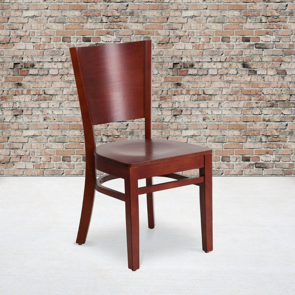 English Elm Lacey Series Solid Back Restaurant Chair – Durable Comfort with Elegant Mahogany Design for Dining Mahogany Wood Seat/Mahogany Wood Frame XU-DG-W0094B-MAH-MAH-GG