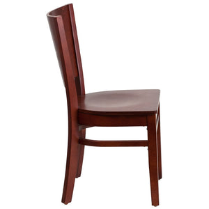 English Elm Lacey Series Solid Back Restaurant Chair – Durable Comfort with Elegant Mahogany Design for Dining Mahogany Wood Seat/Mahogany Wood Frame XU-DG-W0094B-MAH-MAH-GG