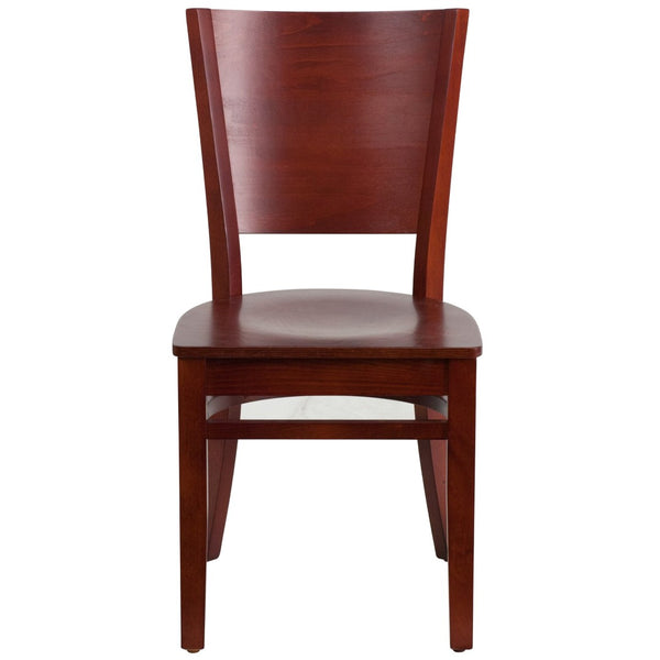 English Elm Lacey Series Solid Back Restaurant Chair – Durable Comfort with Elegant Mahogany Design for Dining Mahogany Wood Seat/Mahogany Wood Frame XU-DG-W0094B-MAH-MAH-GG