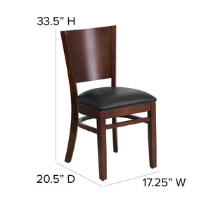 English Elm Lacey Series Solid Back Restaurant Chair – Durable Comfort with Elegant Mahogany Design for Dining Black Vinyl Seat/Walnut Wood Frame XU-DG-W0094B-WAL-BLKV-GG