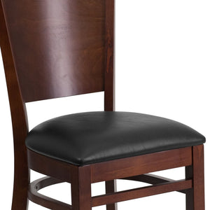 English Elm Lacey Series Solid Back Restaurant Chair – Durable Comfort with Elegant Mahogany Design for Dining Black Vinyl Seat/Walnut Wood Frame XU-DG-W0094B-WAL-BLKV-GG