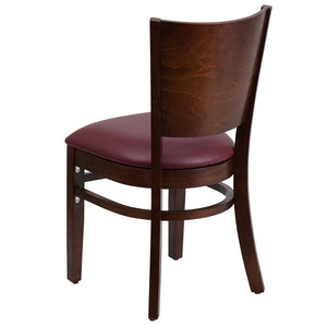 English Elm Lacey Series Solid Back Restaurant Chair – Durable Comfort with Elegant Mahogany Design for Dining Burgundy Vinyl Seat/Walnut Wood Frame XU-DG-W0094B-WAL-BURV-GG