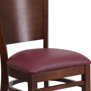 English Elm Lacey Series Solid Back Restaurant Chair – Durable Comfort with Elegant Mahogany Design for Dining Burgundy Vinyl Seat/Walnut Wood Frame XU-DG-W0094B-WAL-BURV-GG