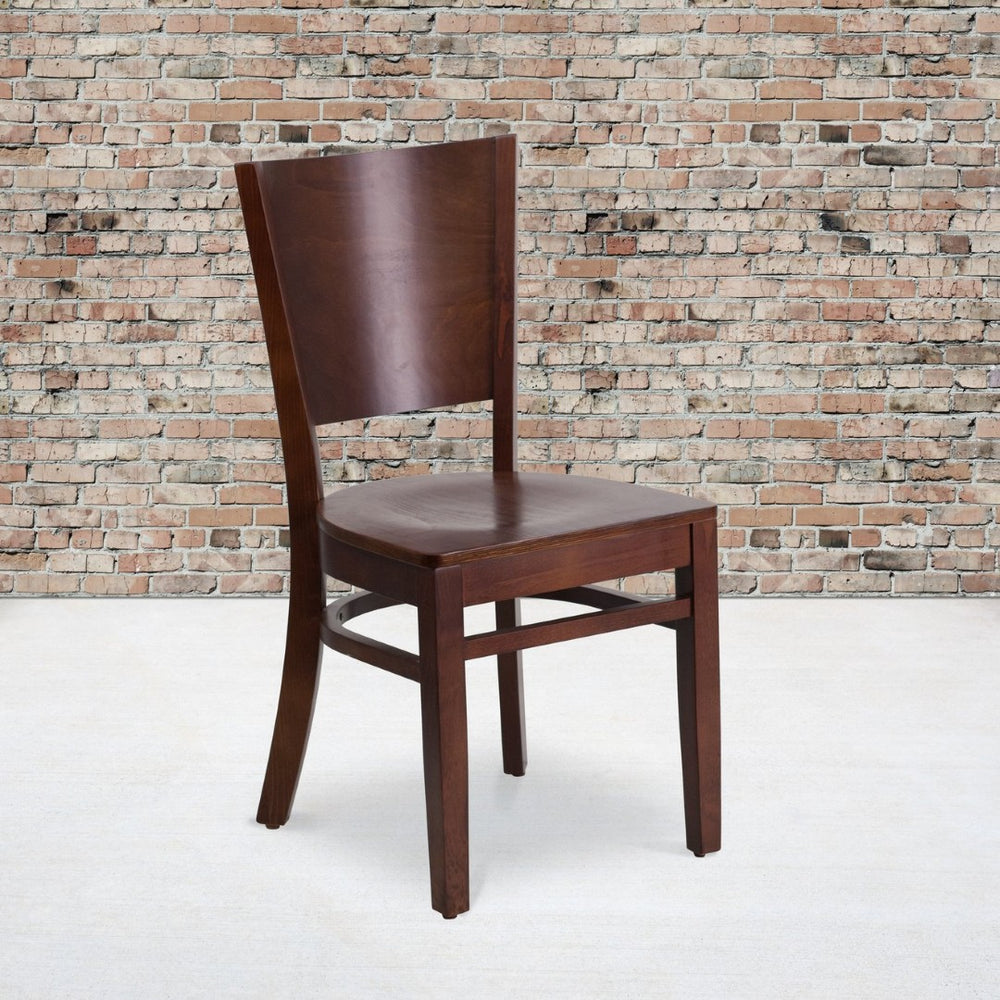 English Elm Lacey Series Solid Back Restaurant Chair – Durable Comfort with Elegant Mahogany Design for Dining Walnut Wood Seat/Walnut Wood Frame XU-DG-W0094B-WAL-WAL-GG