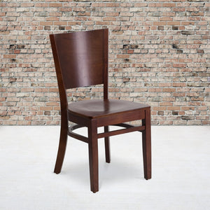 English Elm Lacey Series Solid Back Restaurant Chair – Durable Comfort with Elegant Mahogany Design for Dining Walnut Wood Seat/Walnut Wood Frame XU-DG-W0094B-WAL-WAL-GG
