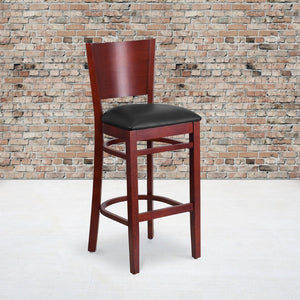English Elm Lacey Series Elegant Solid Back Barstool - Durable Mahogany Frame for Restaurants and Homes Black Vinyl Seat/Mahogany Wood Frame XU-DG-W0094BAR-MAH-BLKV-GG