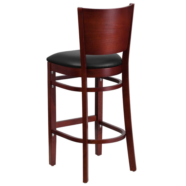 English Elm Lacey Series Elegant Solid Back Barstool - Durable Mahogany Frame for Restaurants and Homes Black Vinyl Seat/Mahogany Wood Frame XU-DG-W0094BAR-MAH-BLKV-GG