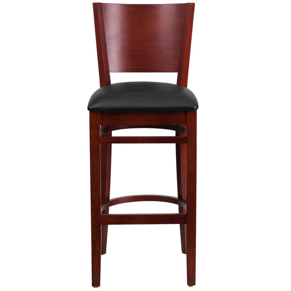 English Elm Lacey Series Elegant Solid Back Barstool - Durable Mahogany Frame for Restaurants and Homes Black Vinyl Seat/Mahogany Wood Frame XU-DG-W0094BAR-MAH-BLKV-GG