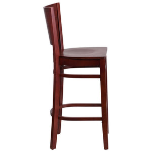 English Elm Lacey Series Elegant Solid Back Barstool - Durable Mahogany Frame for Restaurants and Homes Mahogany Wood Seat/Mahogany Wood Frame XU-DG-W0094BAR-MAH-MAH-GG