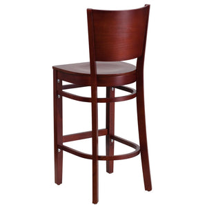 English Elm Lacey Series Elegant Solid Back Barstool - Durable Mahogany Frame for Restaurants and Homes Mahogany Wood Seat/Mahogany Wood Frame XU-DG-W0094BAR-MAH-MAH-GG
