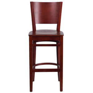English Elm Lacey Series Elegant Solid Back Barstool - Durable Mahogany Frame for Restaurants and Homes Mahogany Wood Seat/Mahogany Wood Frame XU-DG-W0094BAR-MAH-MAH-GG