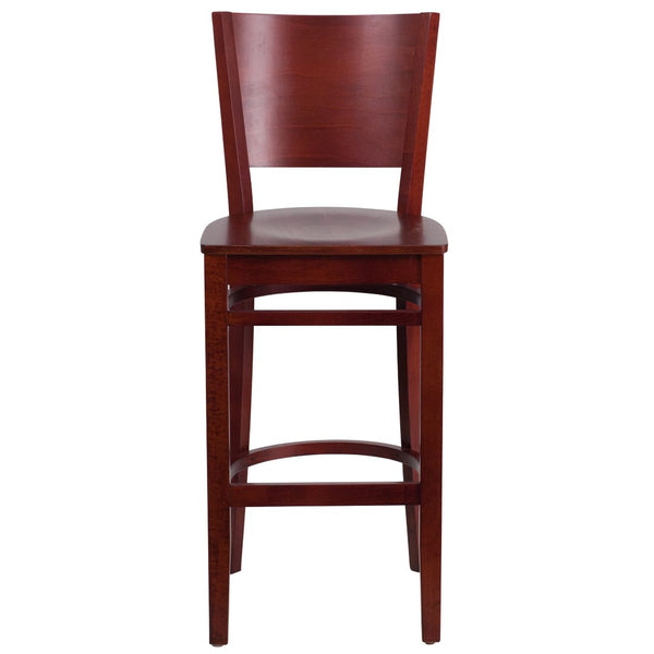English Elm Lacey Series Elegant Solid Back Barstool - Durable Mahogany Frame for Restaurants and Homes Mahogany Wood Seat/Mahogany Wood Frame XU-DG-W0094BAR-MAH-MAH-GG
