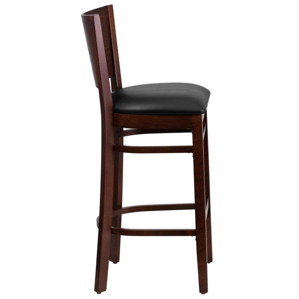 English Elm Lacey Series Elegant Solid Back Barstool - Durable Mahogany Frame for Restaurants and Homes Black Vinyl Seat/Walnut Wood Frame XU-DG-W0094BAR-WAL-BLKV-GG