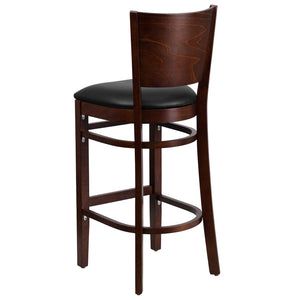 English Elm Lacey Series Elegant Solid Back Barstool - Durable Mahogany Frame for Restaurants and Homes Black Vinyl Seat/Walnut Wood Frame XU-DG-W0094BAR-WAL-BLKV-GG