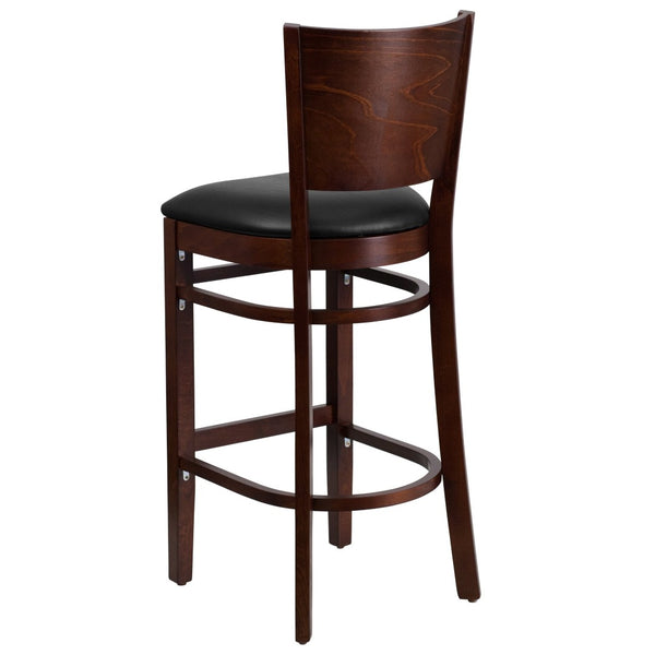 English Elm Lacey Series Elegant Solid Back Barstool - Durable Mahogany Frame for Restaurants and Homes Black Vinyl Seat/Walnut Wood Frame XU-DG-W0094BAR-WAL-BLKV-GG